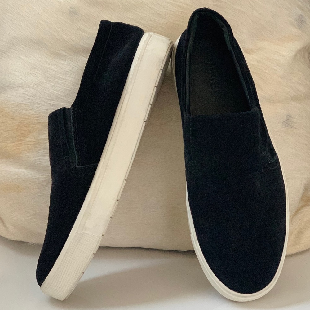 Vince Black Suede Bowen 8.5 Slip On Sneakers